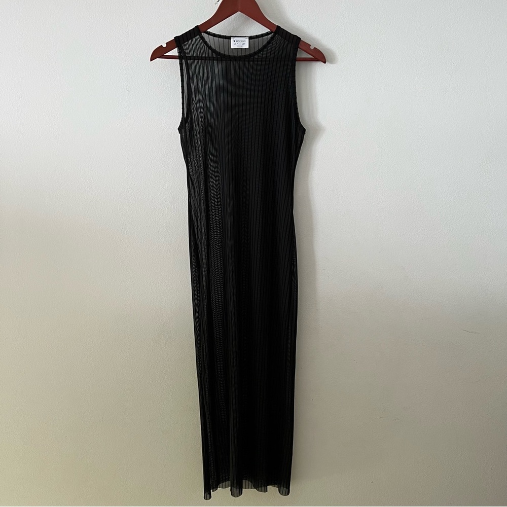 Sheer Black Striped Sleeveless Dress Sz L